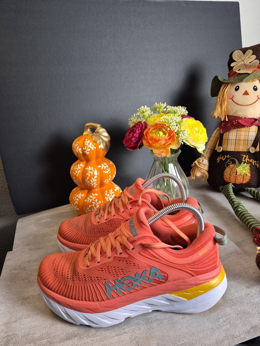 Hoka Womens, Coral/Yellow Athletic Sneakers.Size 7